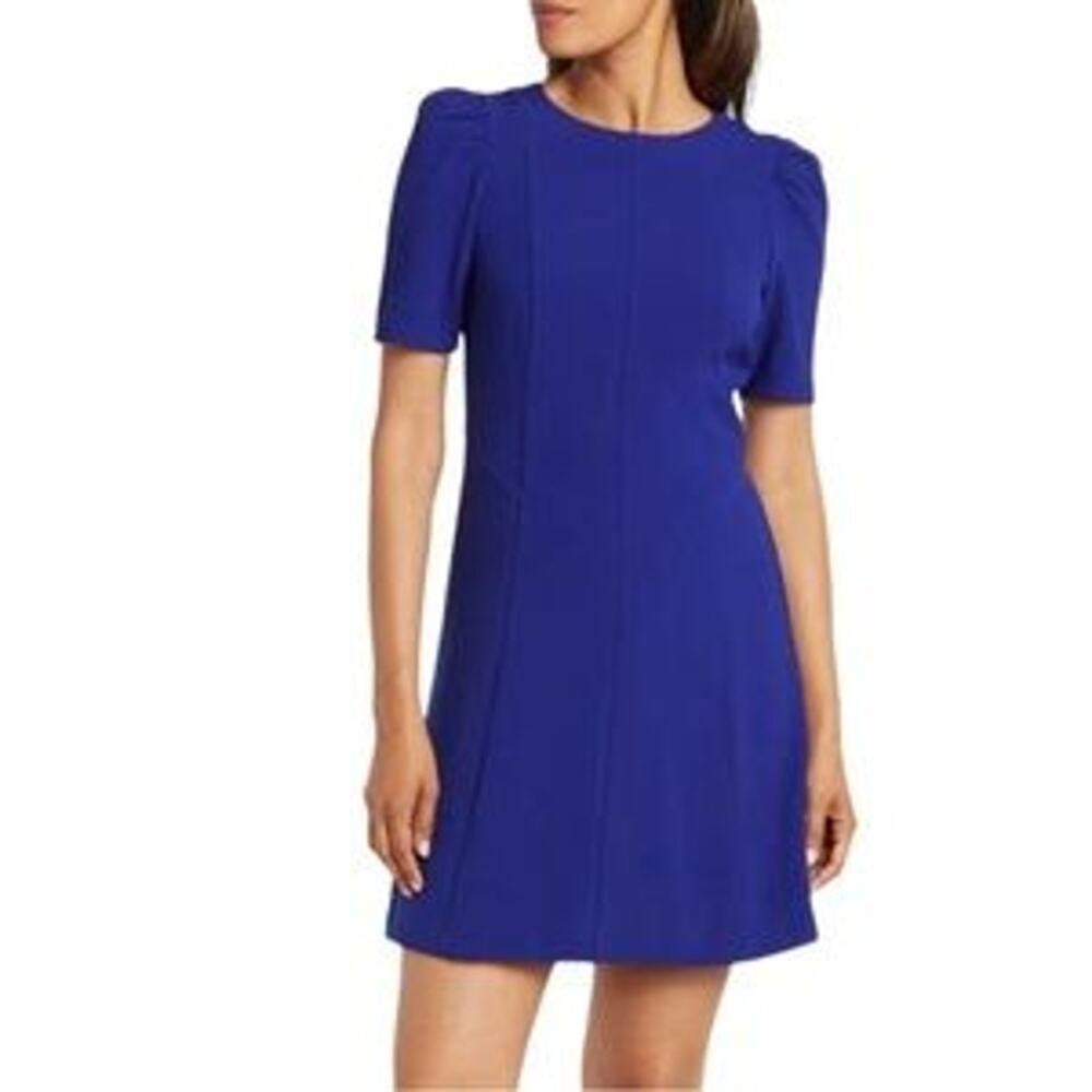 New Eliza J Shirred Elbow Sleeve A Line Dress Cobalt Blue Back Zip Sz 12